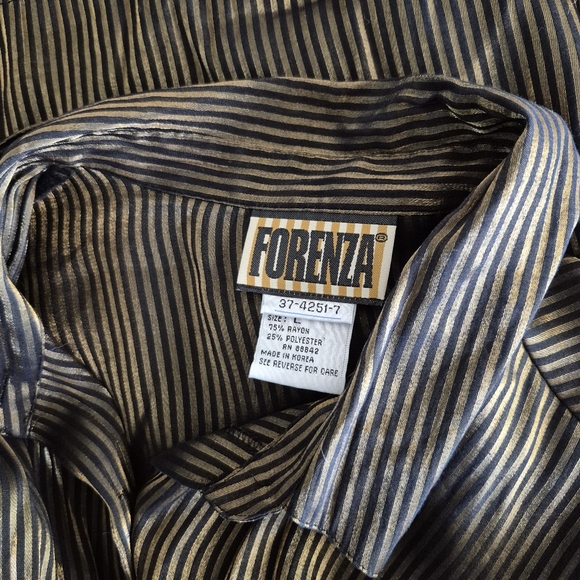 Vintage 80s FORENZA SHINY Black and Gold Striped Button-Up Shirt  womens LARGE - Picture 10 of 10